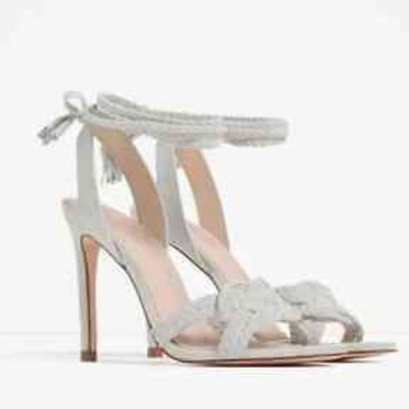 NEW Zara Leather High Heel Braided Detail Womens Size 41 US 10 Ankle Wrap - Picture 2 of 11